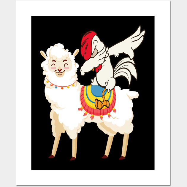 Dabbing Turkey riding Llama Wall Art by NiceTeeBroo